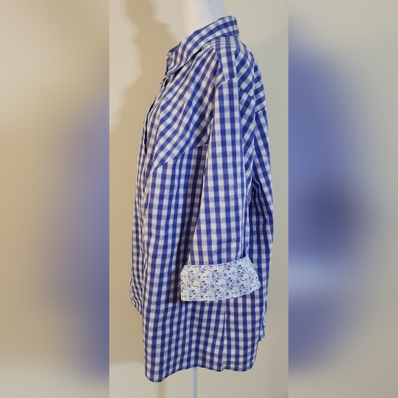 Basic Editions Blue Checkered with Paisley Cuffs Blouse Women's 3X - Picture 6 of 8